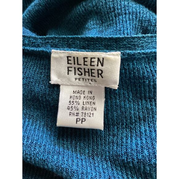 Eileen Fisher Petites Vintage Blue Linen Blend Cardigan Sweater 0/2 PP Stretch - Picture 5 of 6
